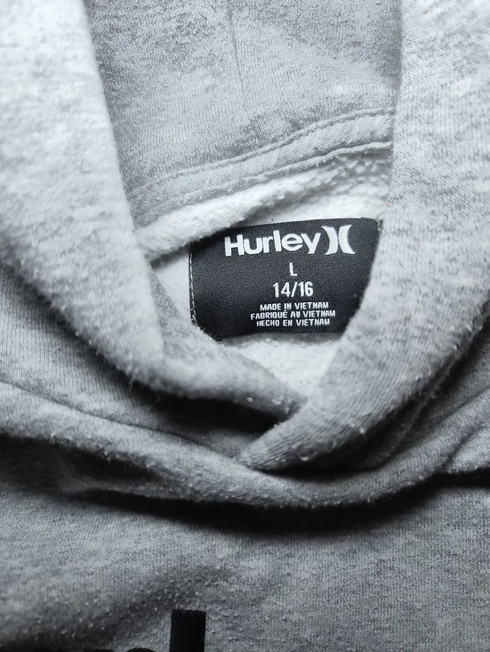 Hurley Light Gray Pullover Hoodie with Black Logo 14/16